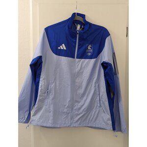 Adidas 2025 Boston Marathon Blue & Light Gray Full-Zip Windbreaker Jacket